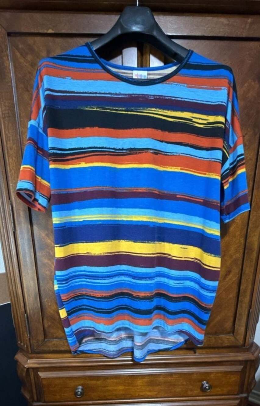 LuLaRoe Irma Tunic Women's Size XL Multicolor Striped Short Sleeve Shirt